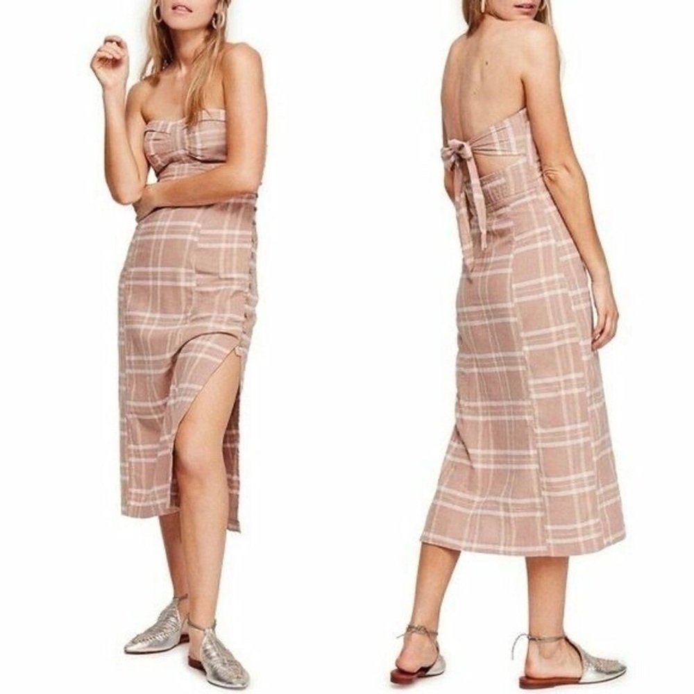 Free people linen sleeveless plaid dress